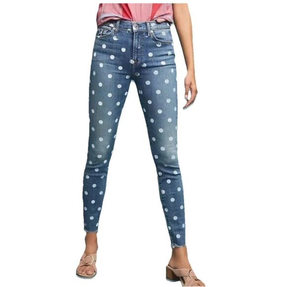 7 FOR ALL MANKIND High Waist Ankle Skinny Polka Dot Jeans Sz 30 - Picture 1 of 7